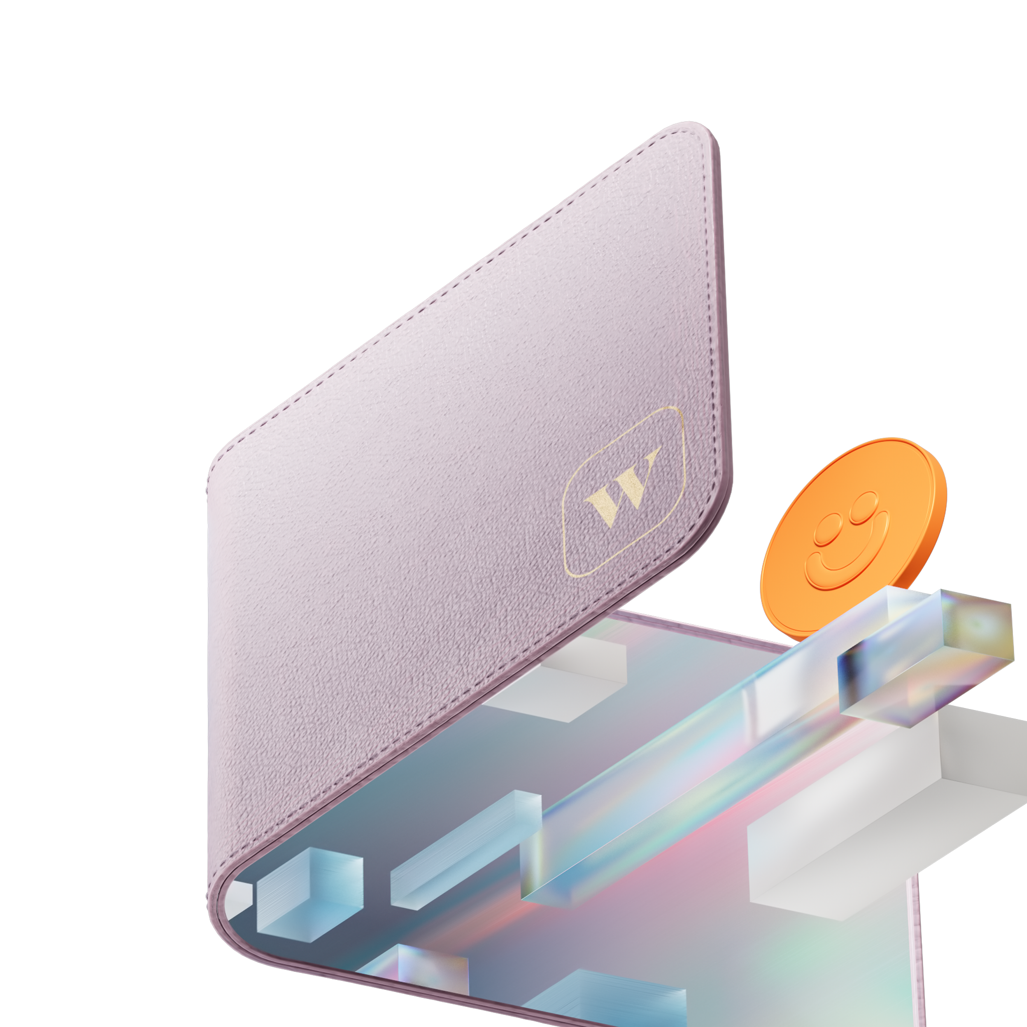 An open Wealthsimple wallet with abstract shapes moving in and out of it.