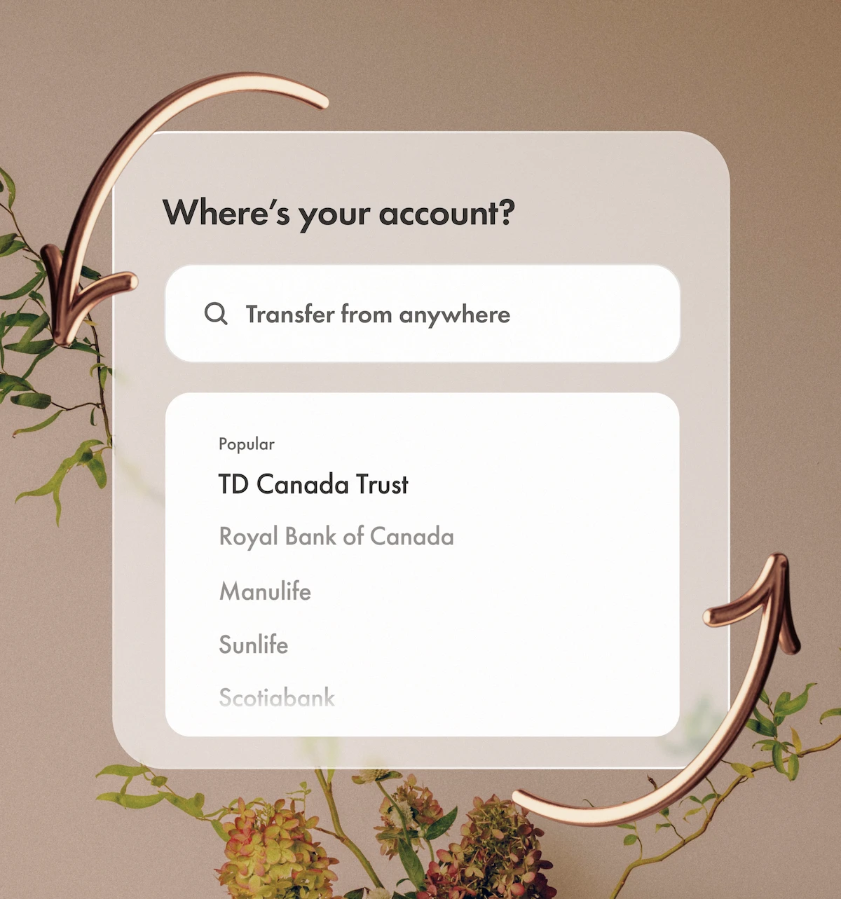 Screen showing the simple account-transfer experience.
