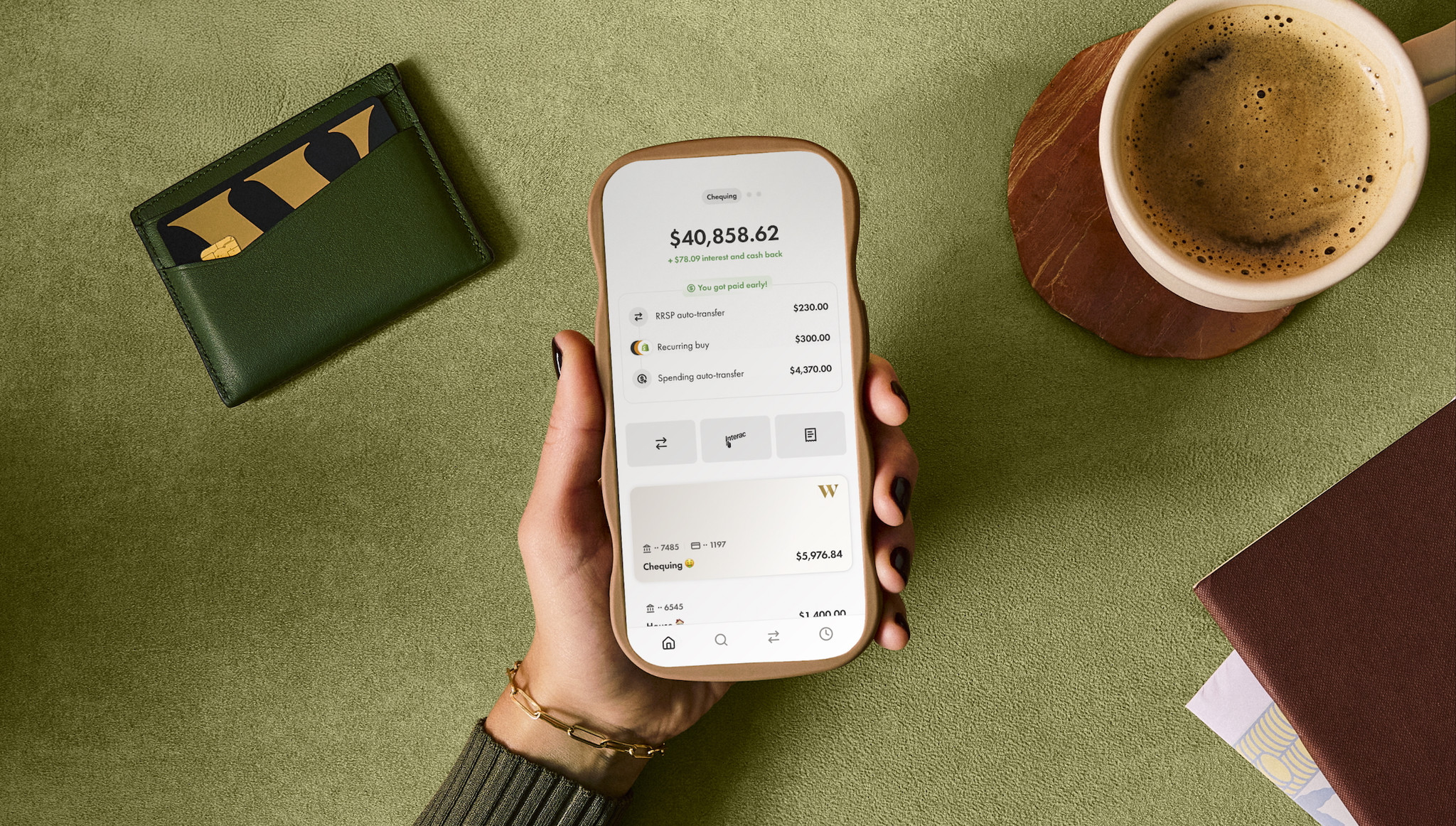 A snapshot of the chequing account experience on the Wealthsimple app.