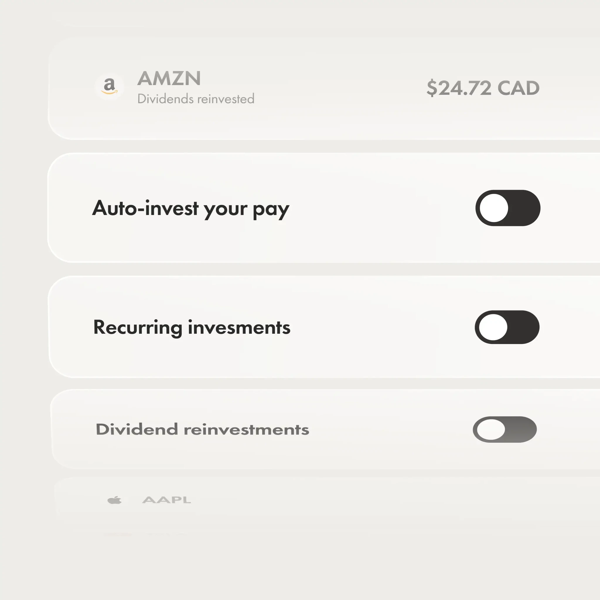 Wealthsimple automated investing features toggled on