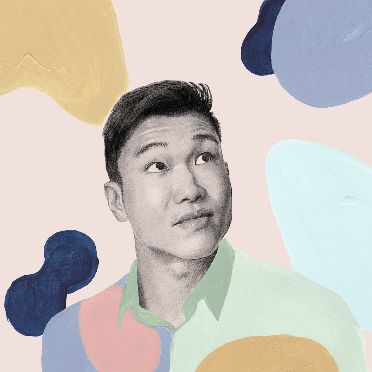 Illustration of comedian Joel Kim Booster
