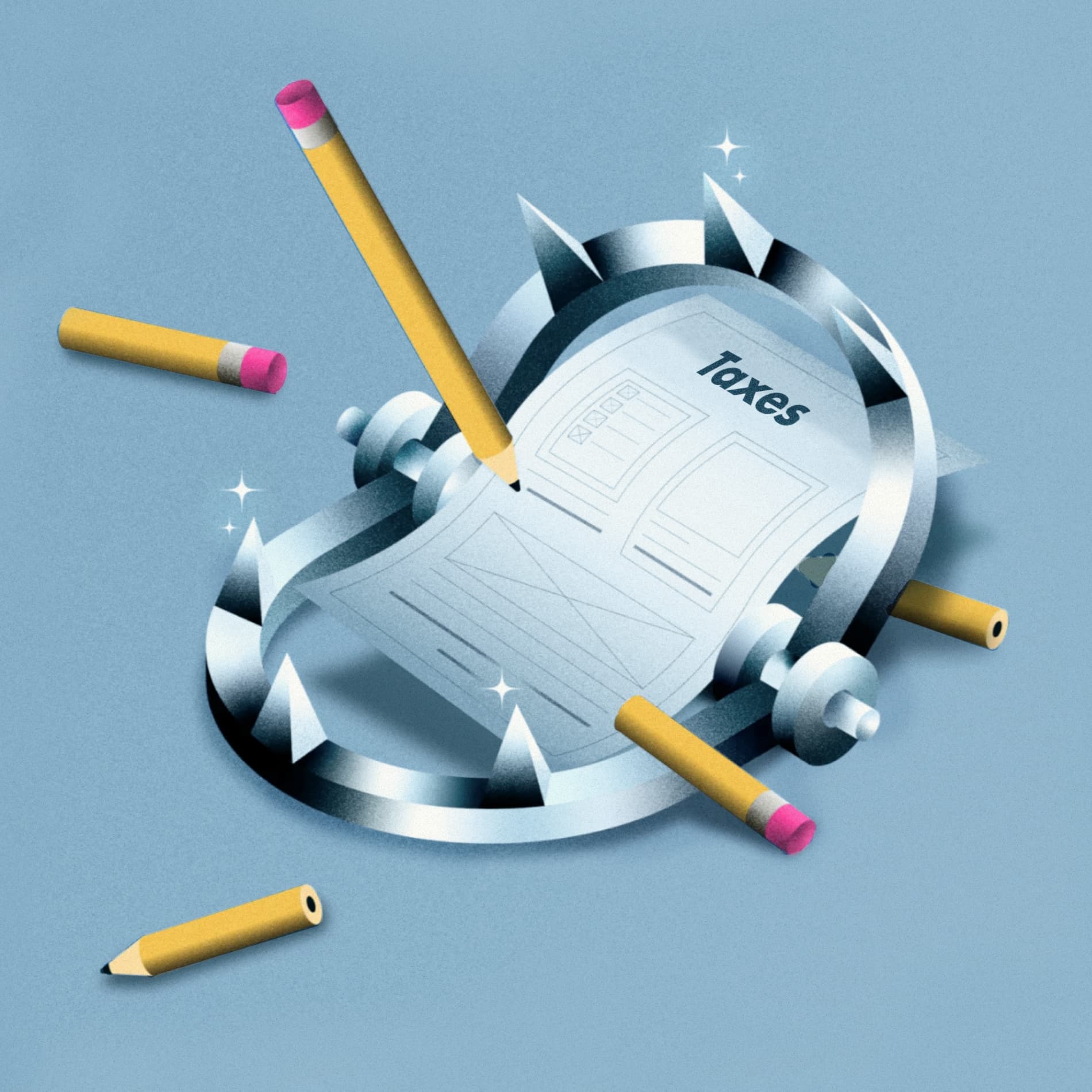 Illustration of a tax form placed inside a bear trap