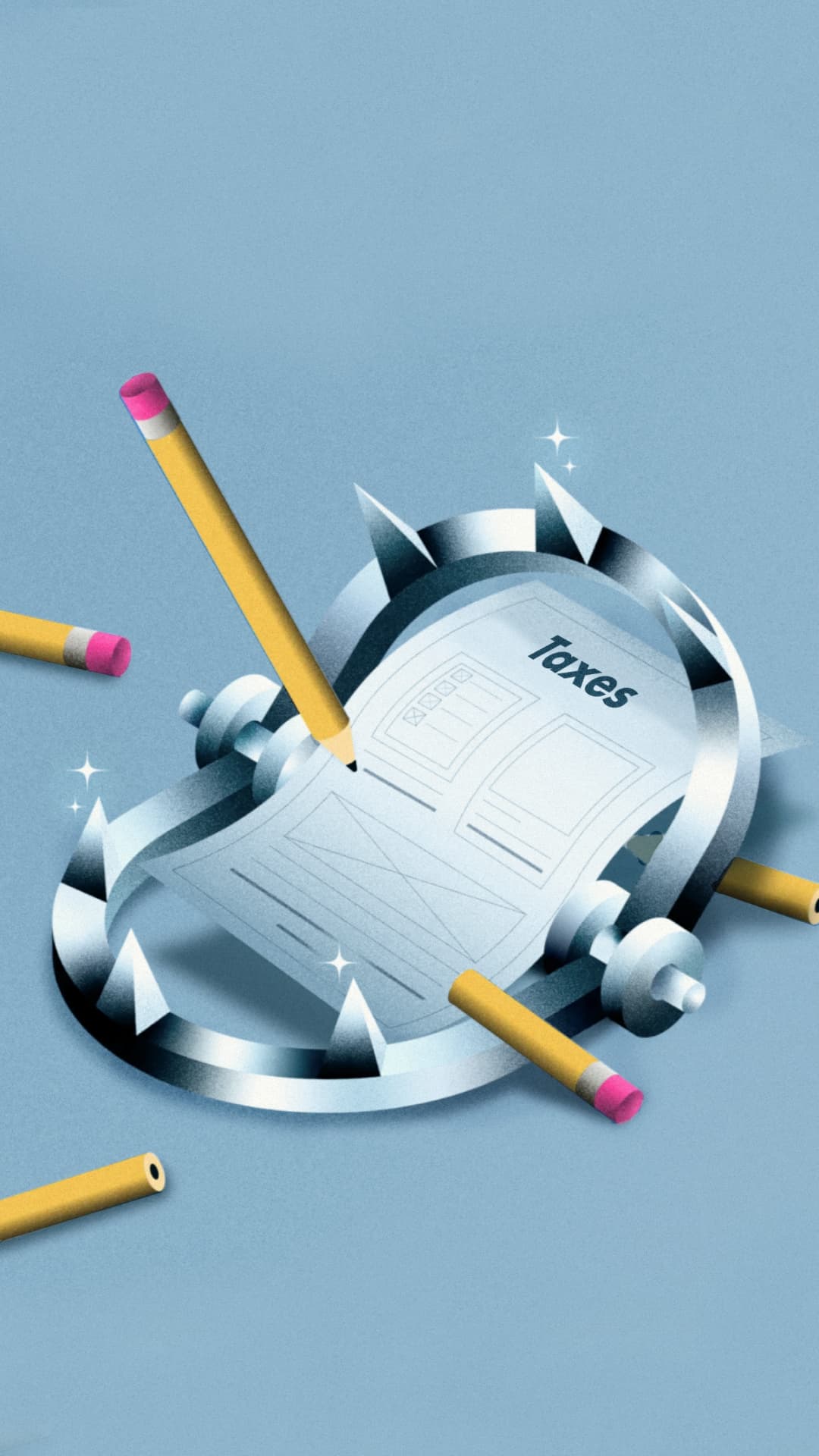 Illustration of a tax form placed inside a bear trap