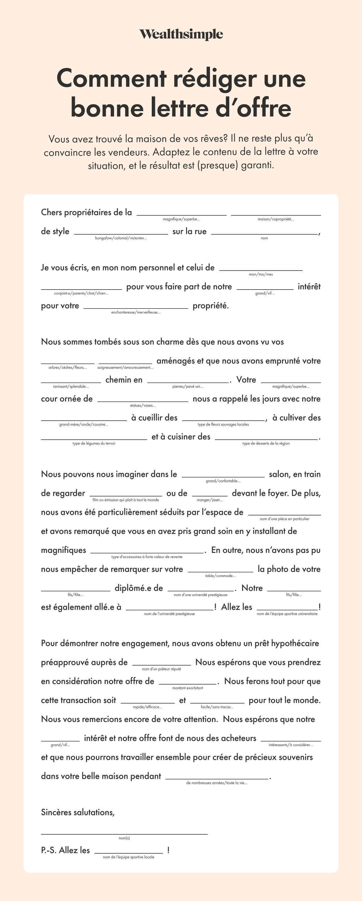 Image montrant comment rédiger une lettre d'offre dans le style de Mad Libs.