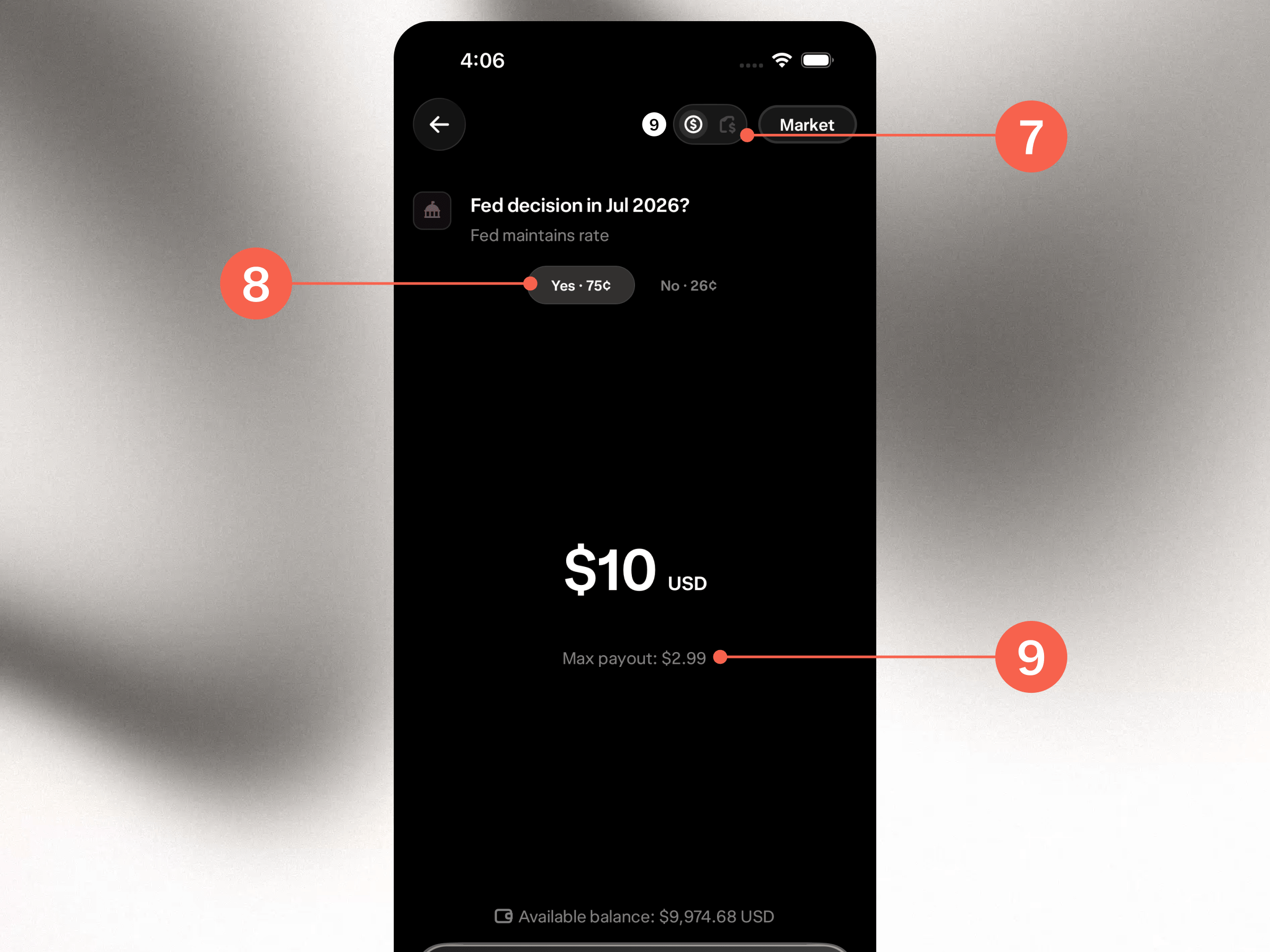 A screenshot from Wealthsimple Predict showing the order page of a particular event
