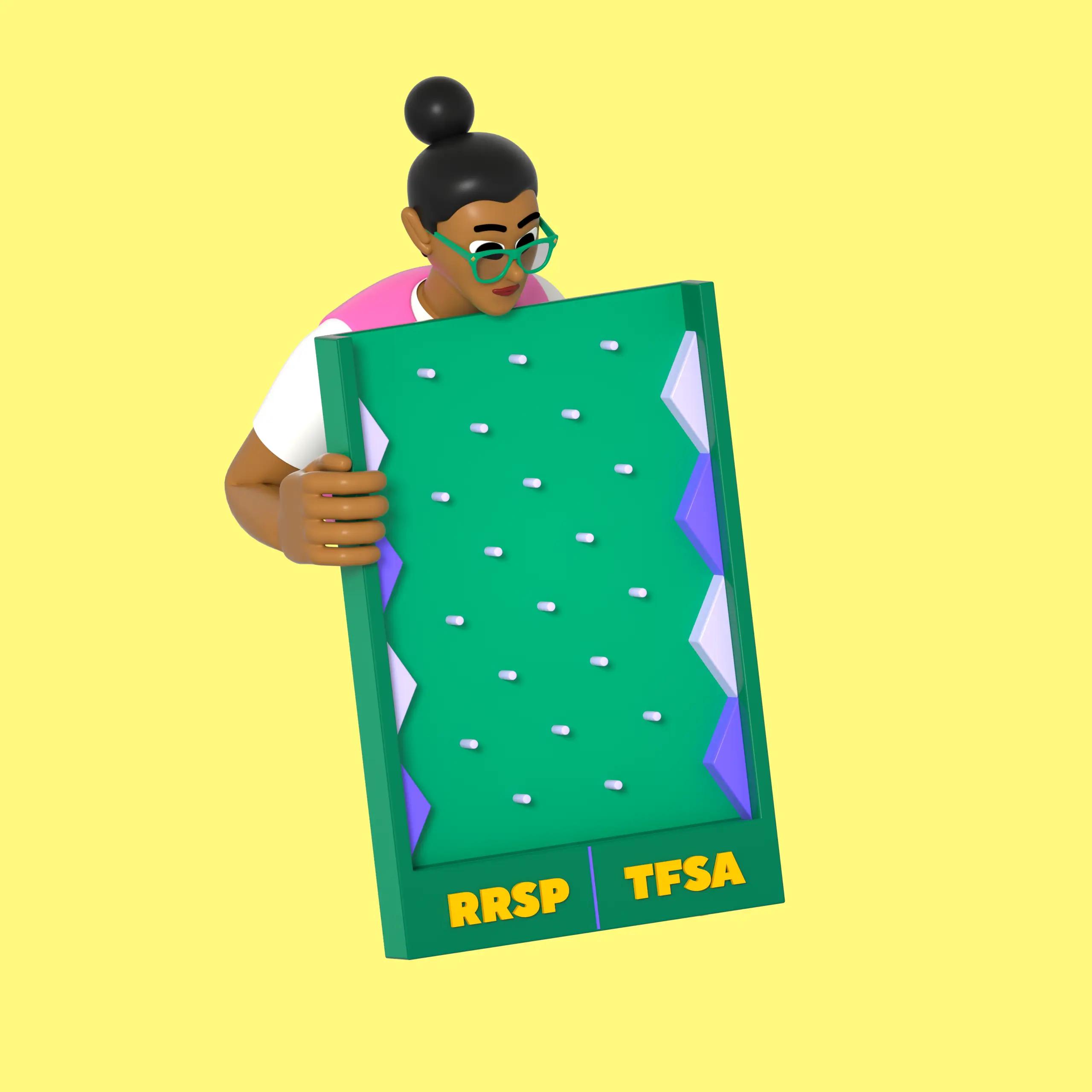 Woman holding a plinko board for RRSPs and TFSAs