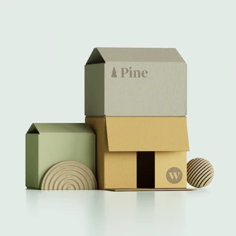 Boxes built into the shape of a home.
