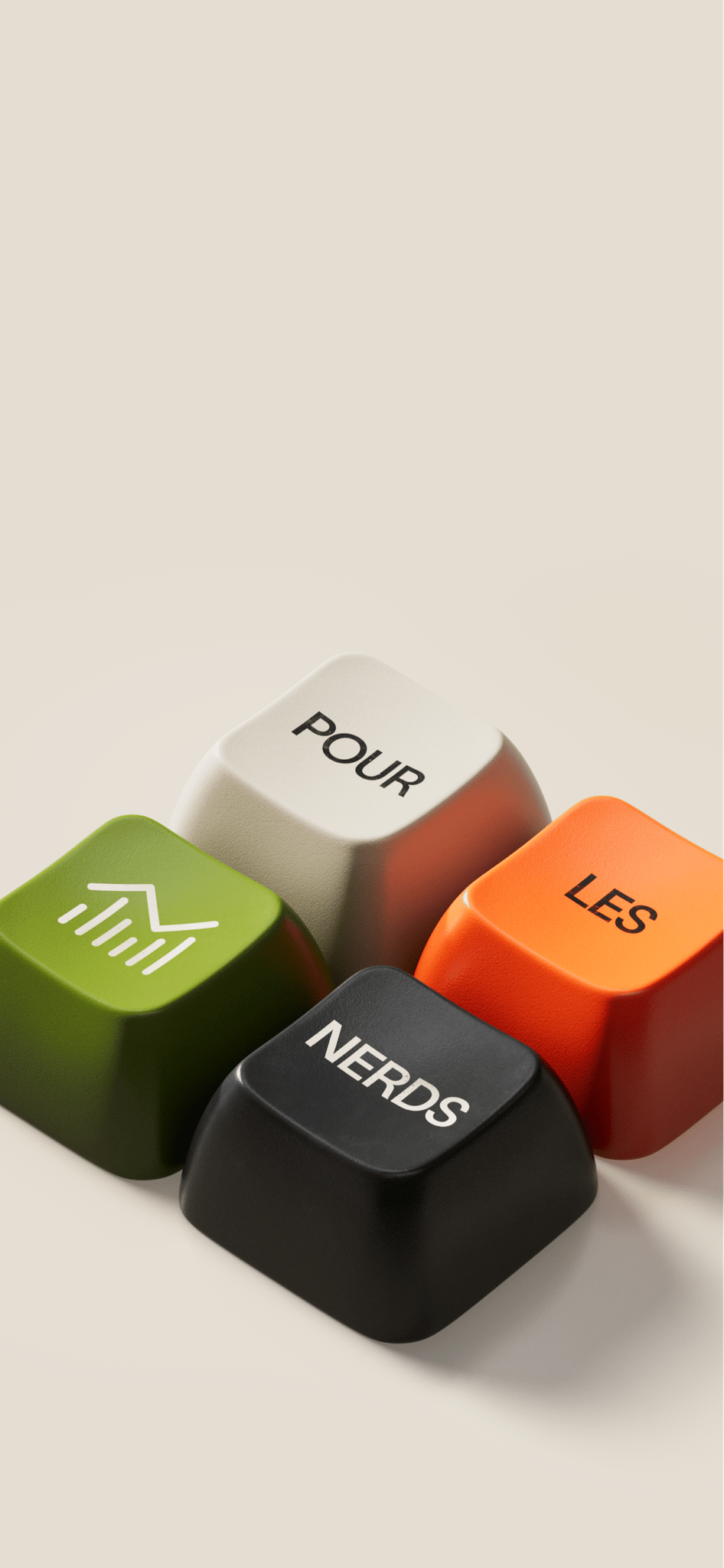 Quatre touches de clavier analogue portant les mots "Pour les nerds".