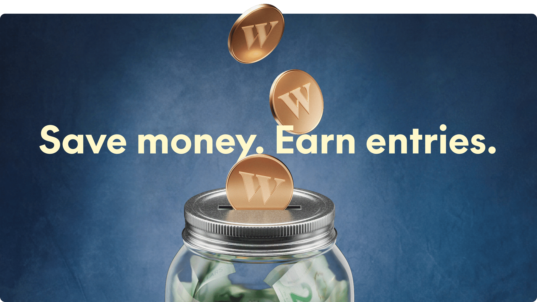 A stack of coins goes into a jar, where they transform into $20 bills.