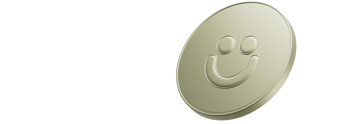 Two 3D-illustrated coins, one with the Wealthsimple logo and the other with a smiley face