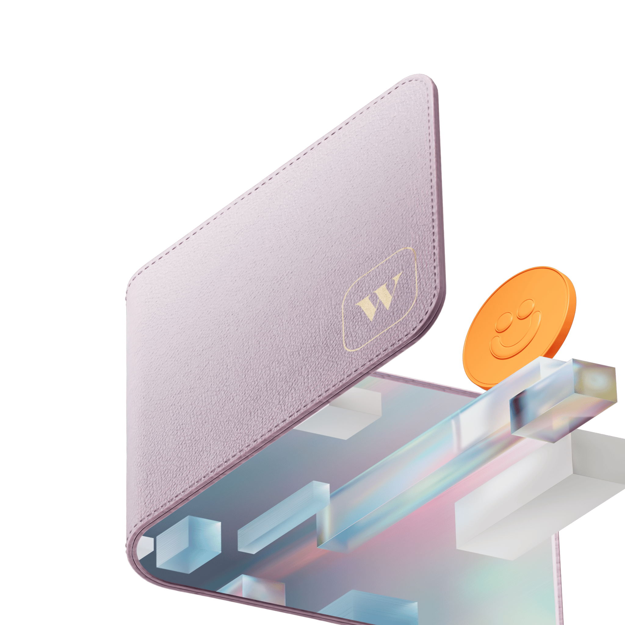 An open Wealthsimple wallet with abstract shapes moving in and out of it.
