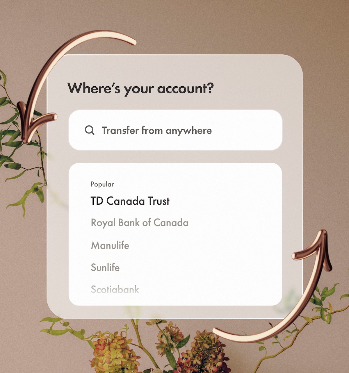 Screen showing the simple account-transfer experience.