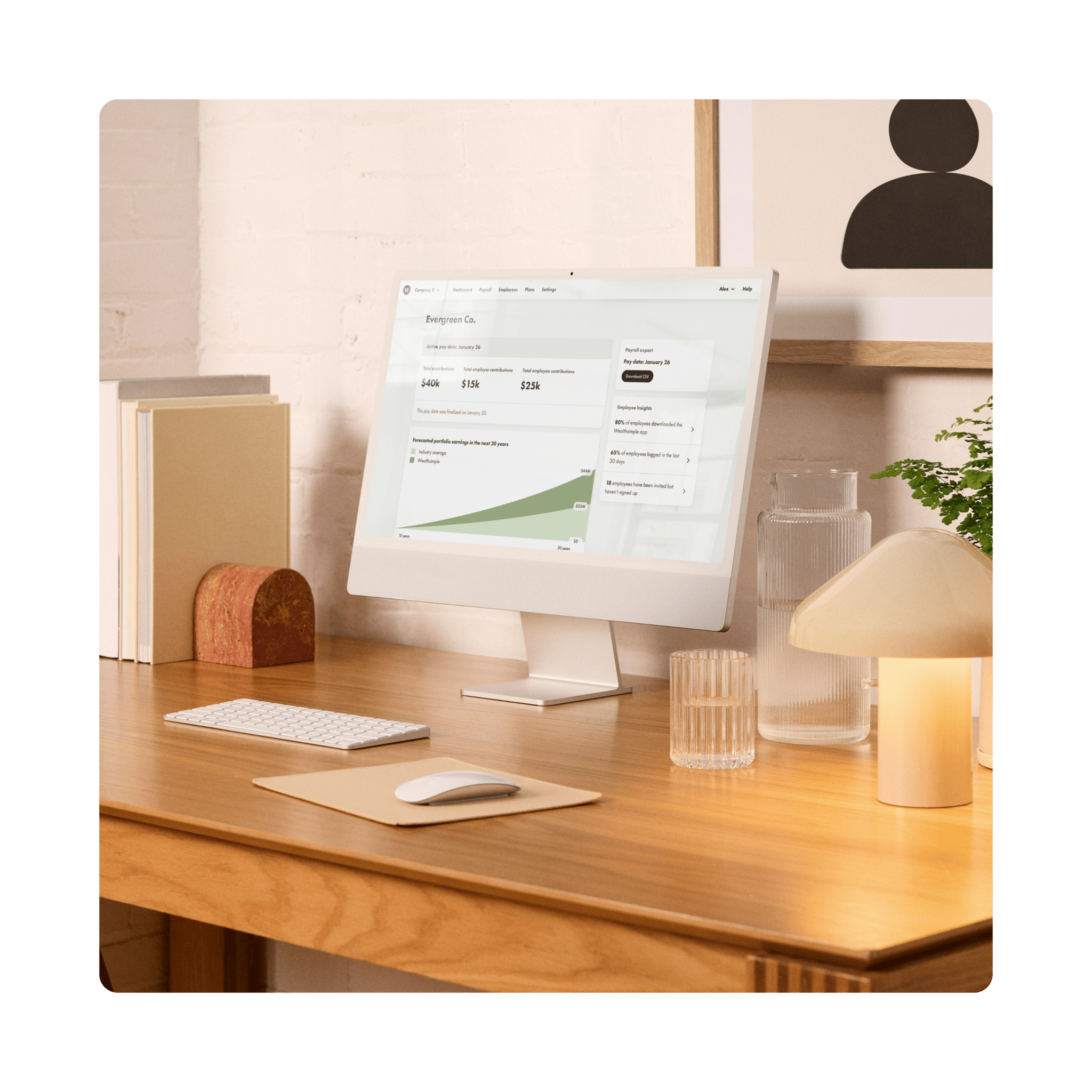A desktop computer showing the Wealthsimple group savings dashboard