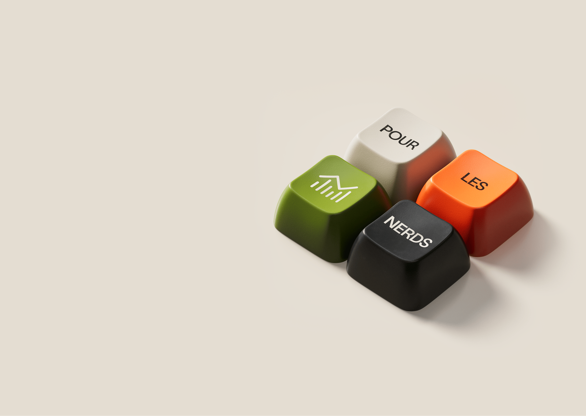 Quatre touches de clavier analogue portant les mots "Pour les nerds".