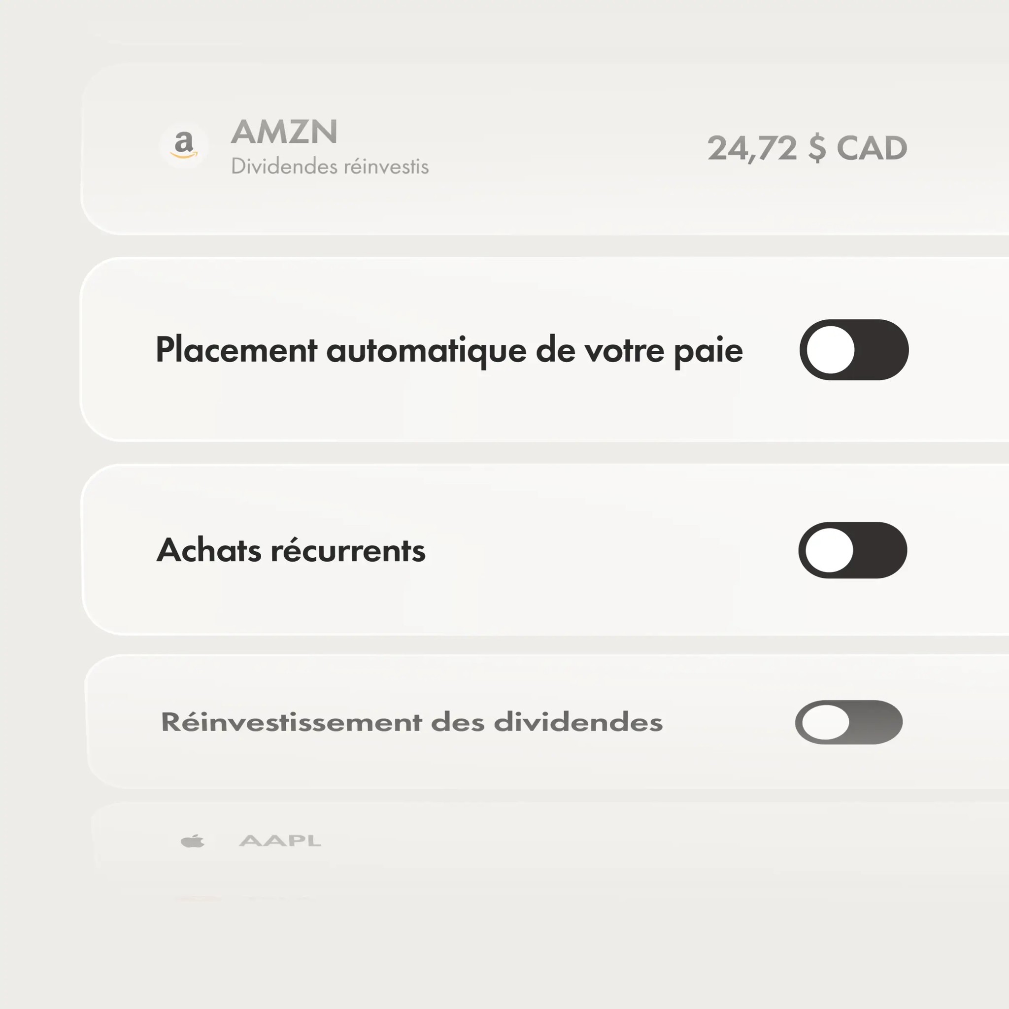 Les fonctionnalités de placement automatique de Wealthsimple activées