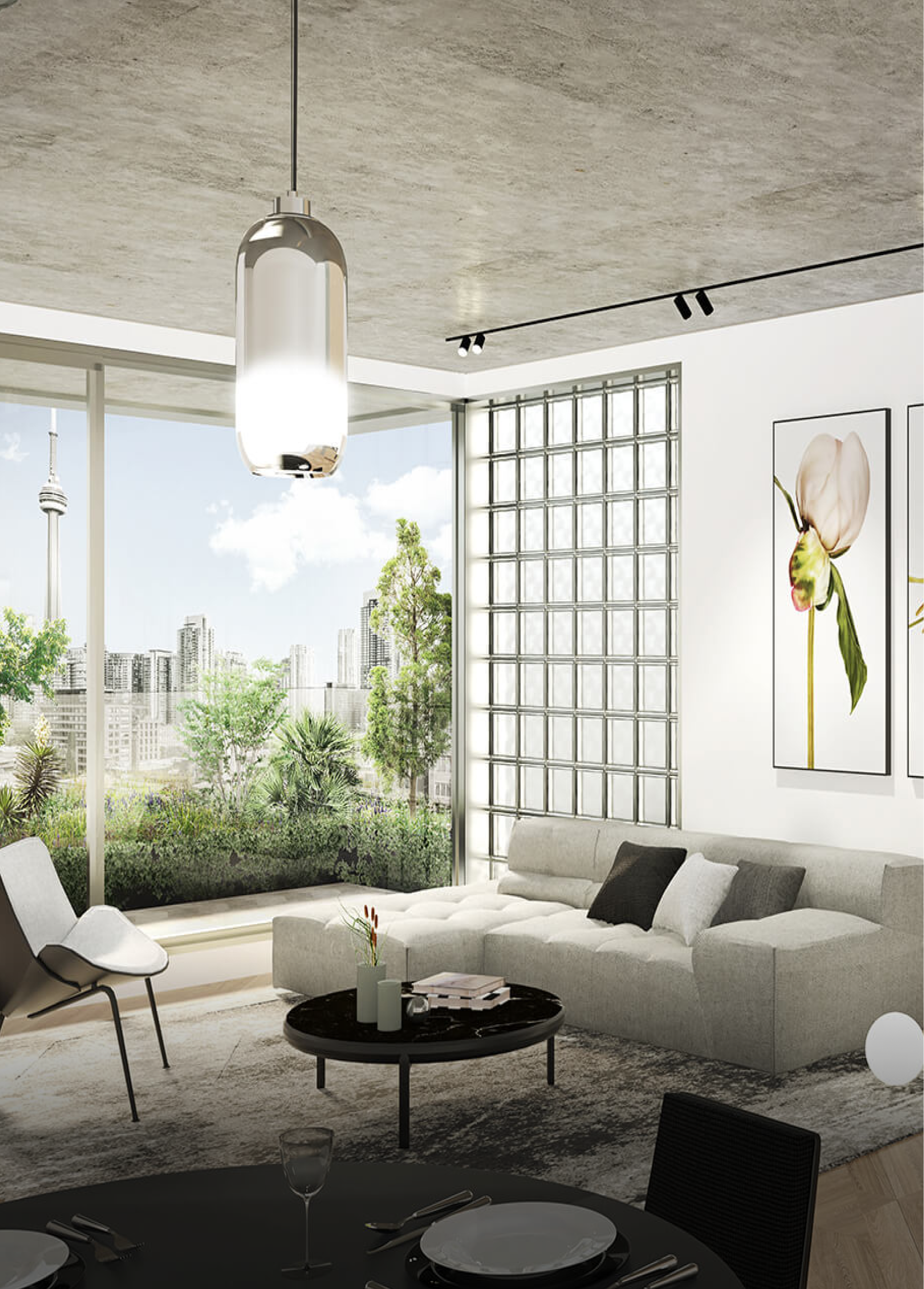 Une image générée du salon au condo King.