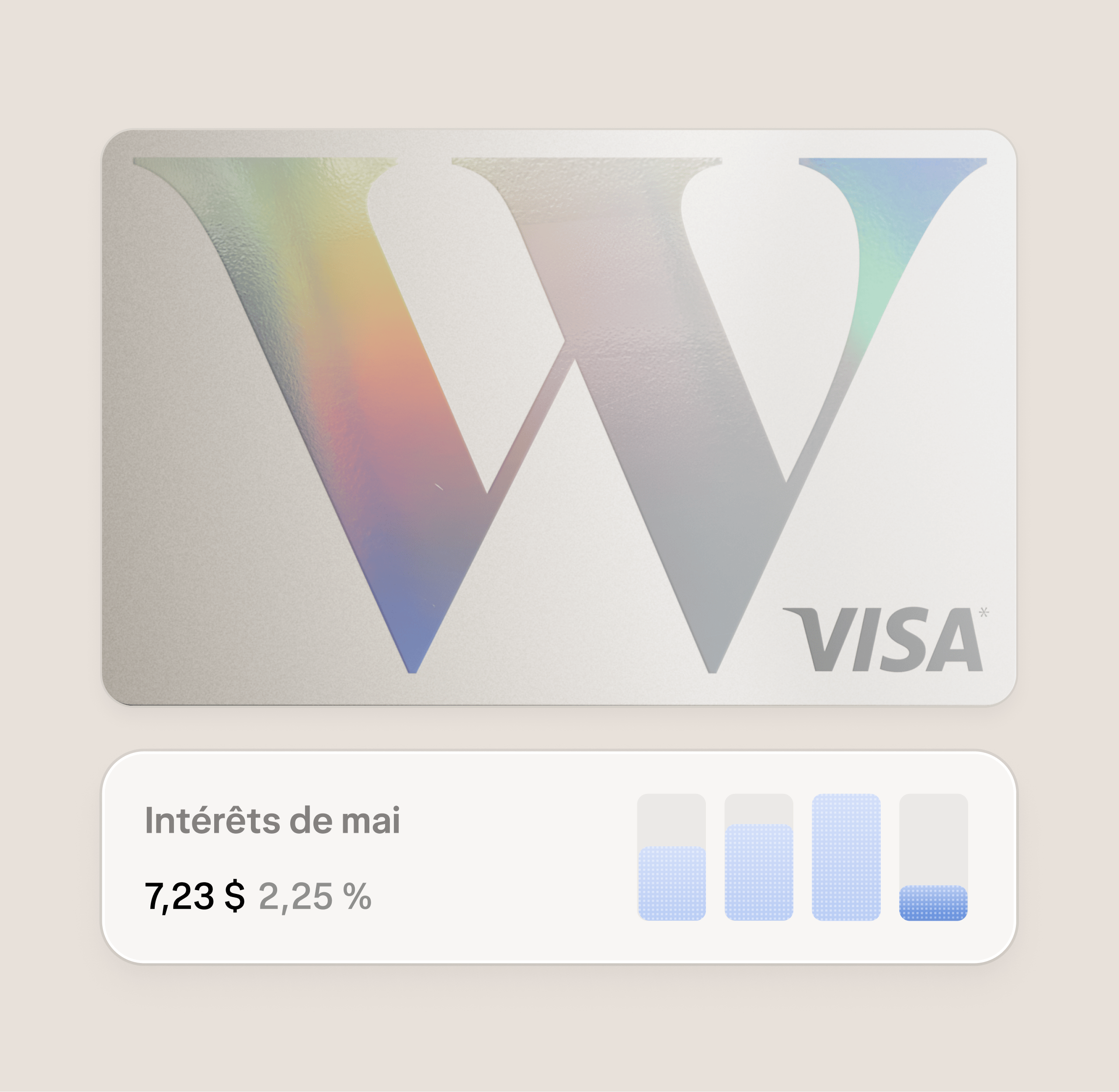A view of a kids and teen account. A card is displayed along with interest for May, with buttons for Add money, Allowance, and Lock card.