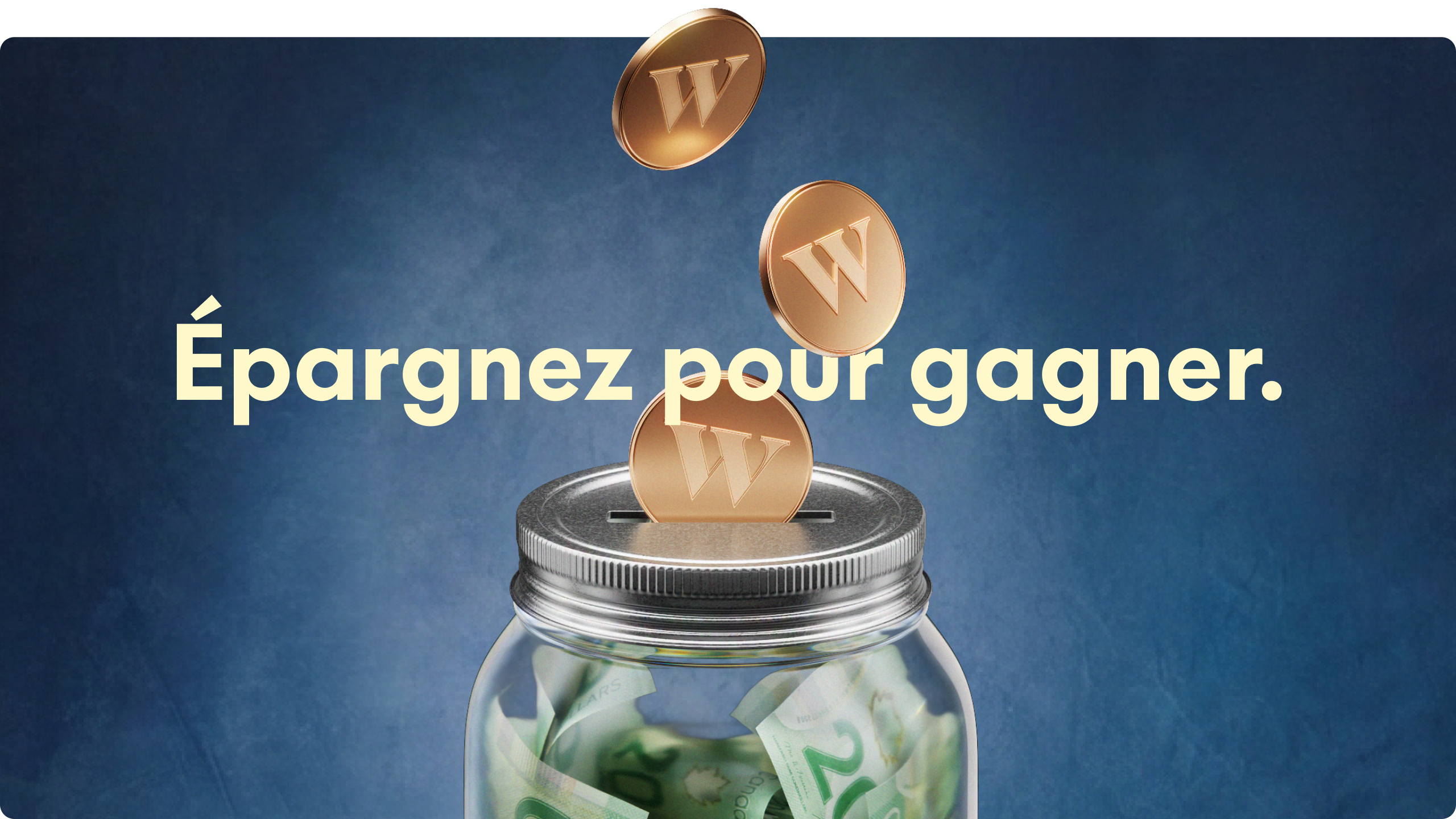 Des pièces de monnaie Wealthsimple tombent dans un pot où elles se transforment en billets de 20 $.