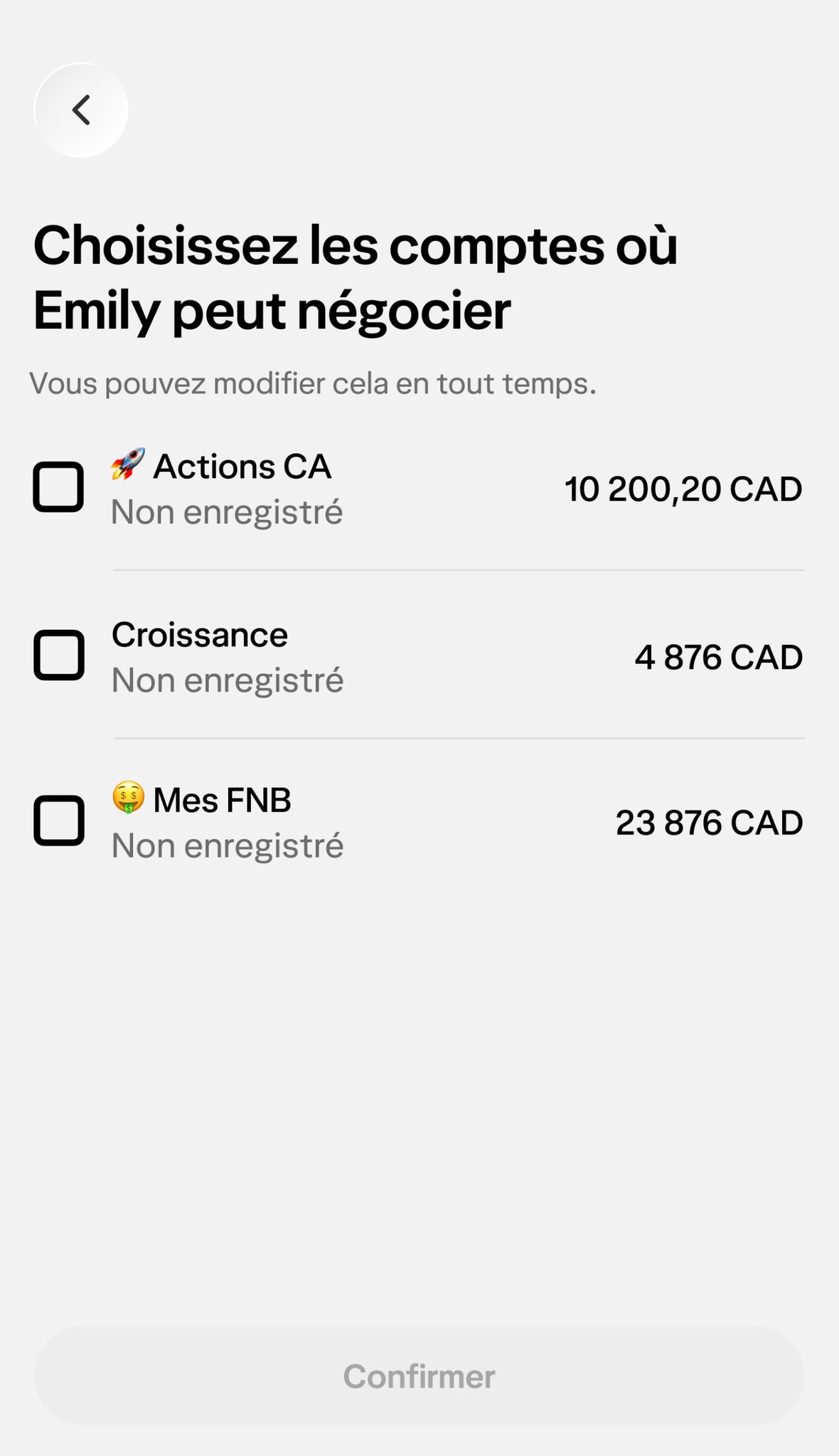 Un écran du négociateur autorisé du foyer, incluant un exemple de transaction effectuée au nom d'un proche.