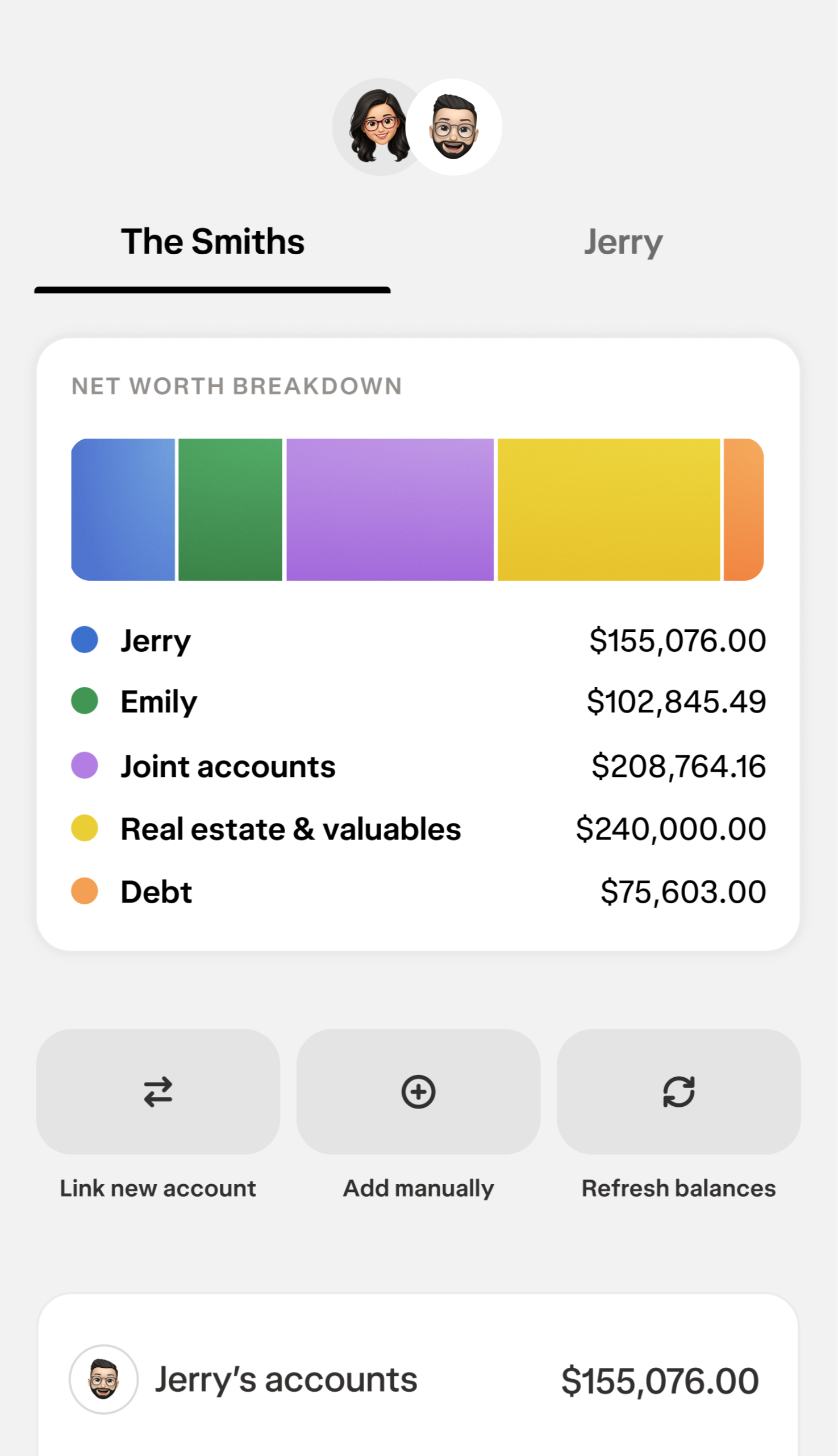 A view of the net worth feature in Households, showing a user's wealth rank, returns, portfolio pulse, and streaks.