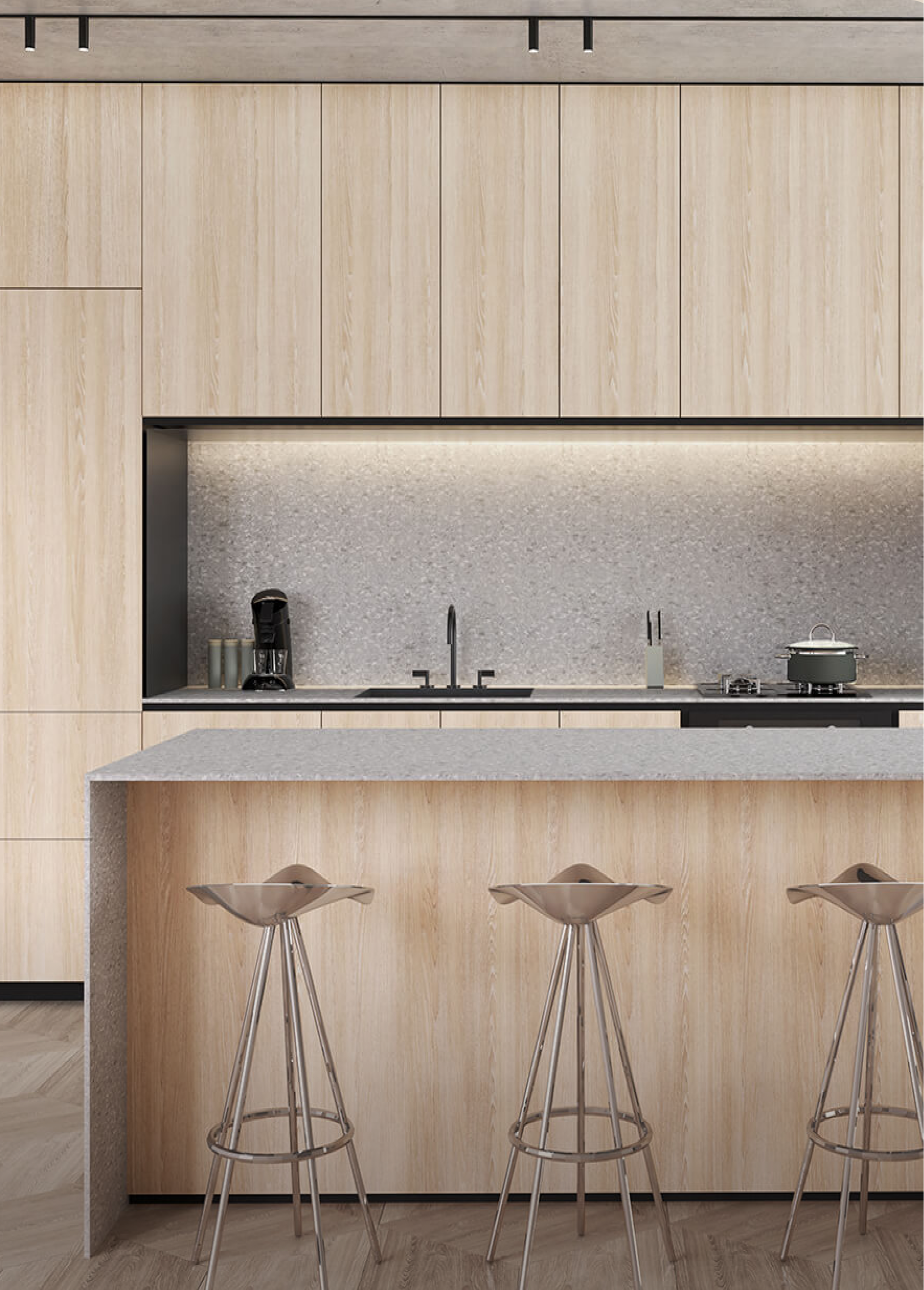 Une image générée de l'ilôt de cuisine au condo King.