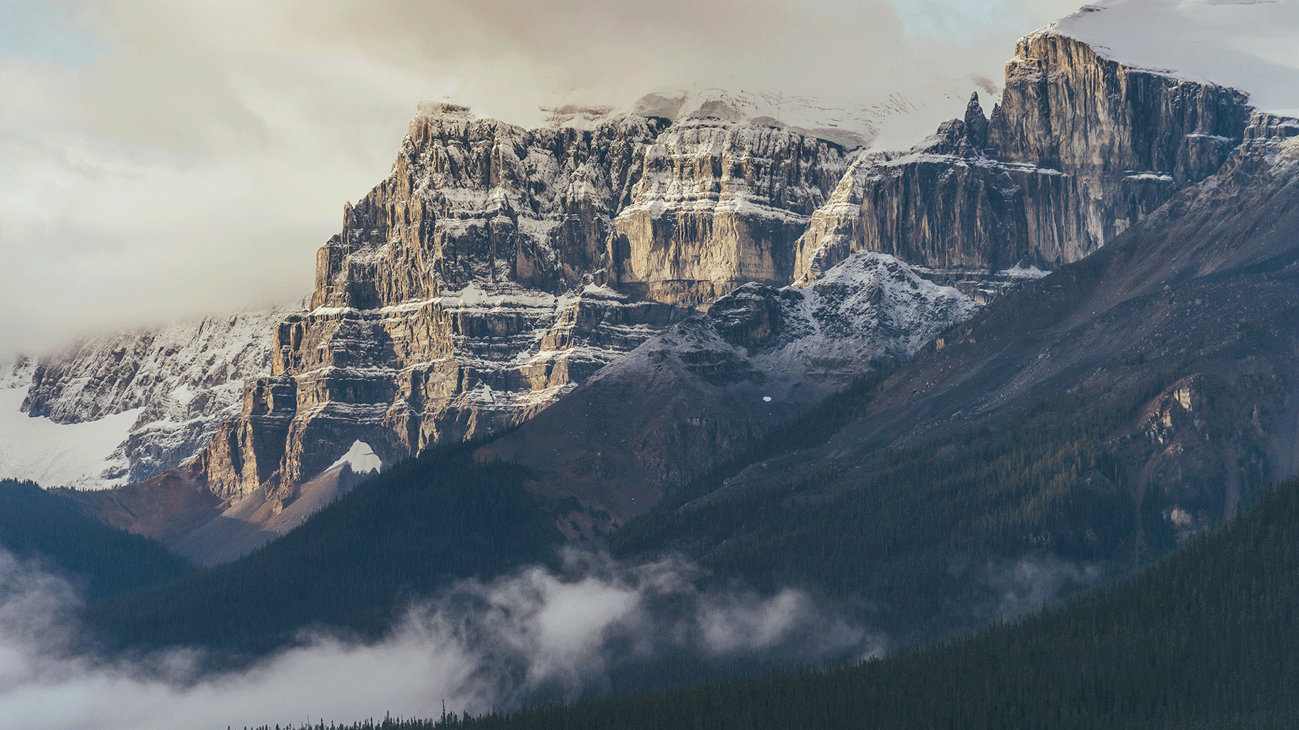 Une courte vidéo en boucle de paysages canadiens, de la tour CN jusqu’aux Rocheuses.