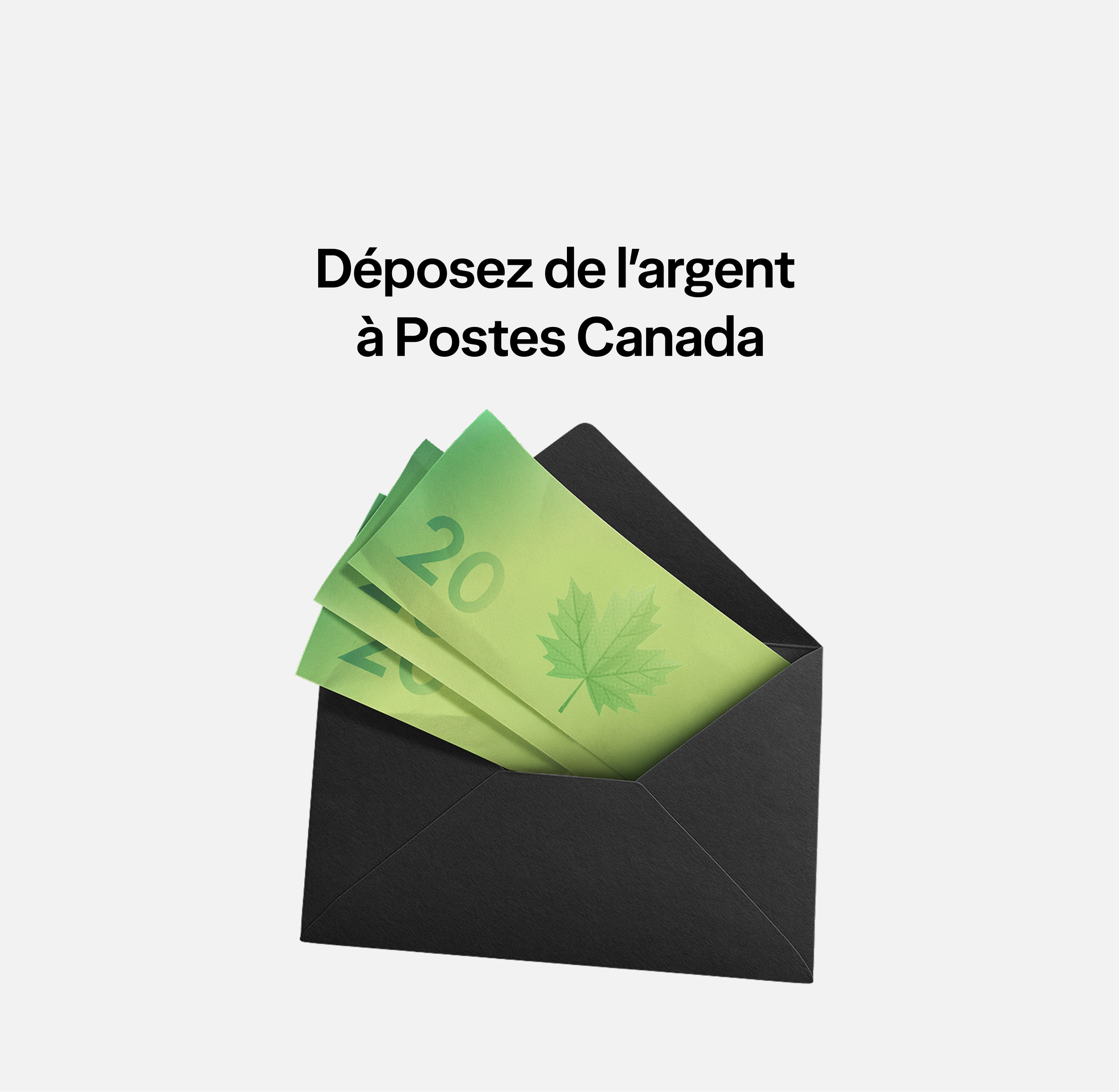 A screen displaying a wallet with money, with the title "Deposit cash at Canada Post."