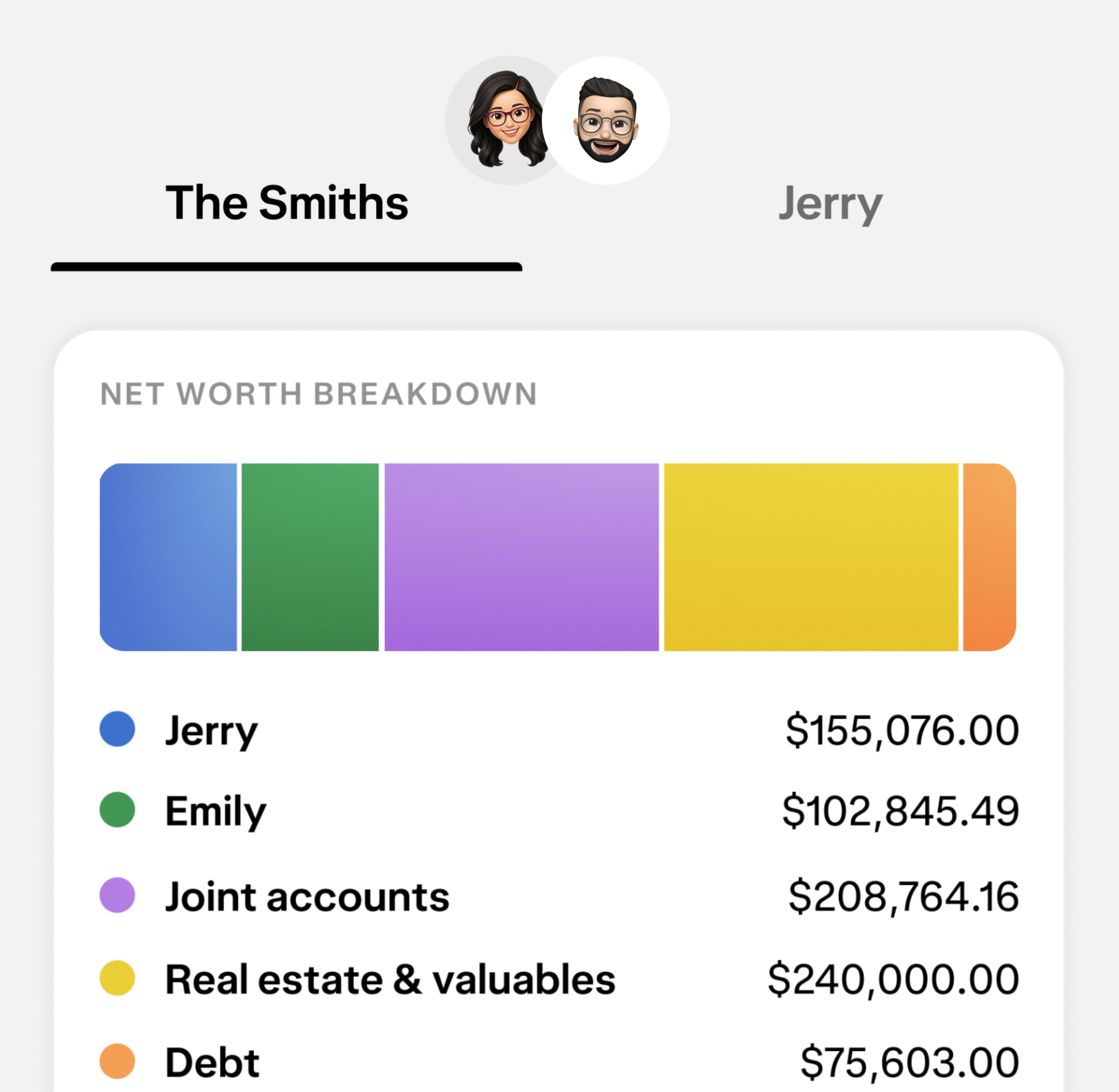 A view of the net worth feature in Households, showing a user's wealth rank, returns, portfolio pulse, and streaks.