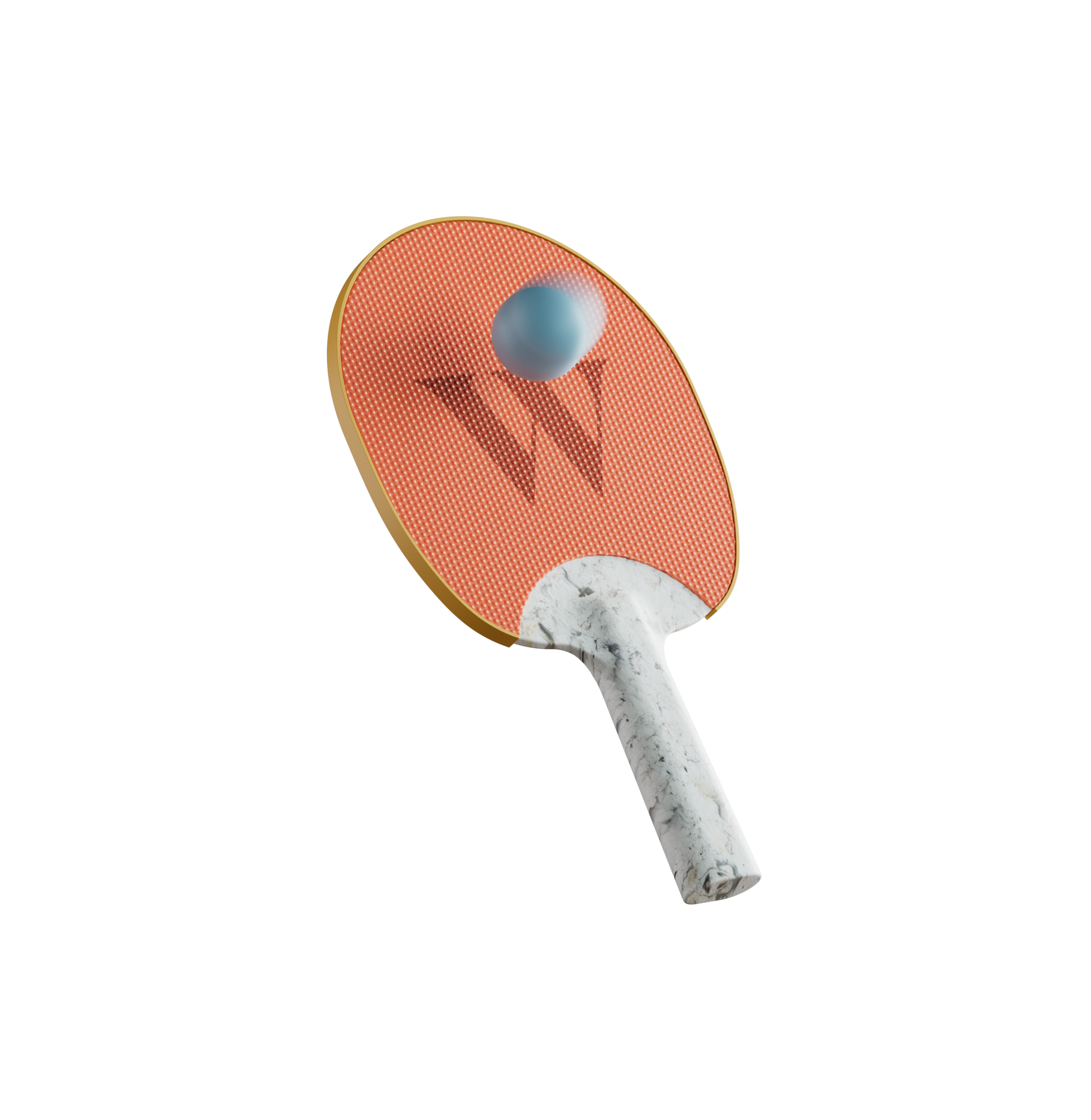 Une raquette de ping-pong en 3D avec un logo Wealthsimple, immobile, faisant rebondir une balle de ping-pong
