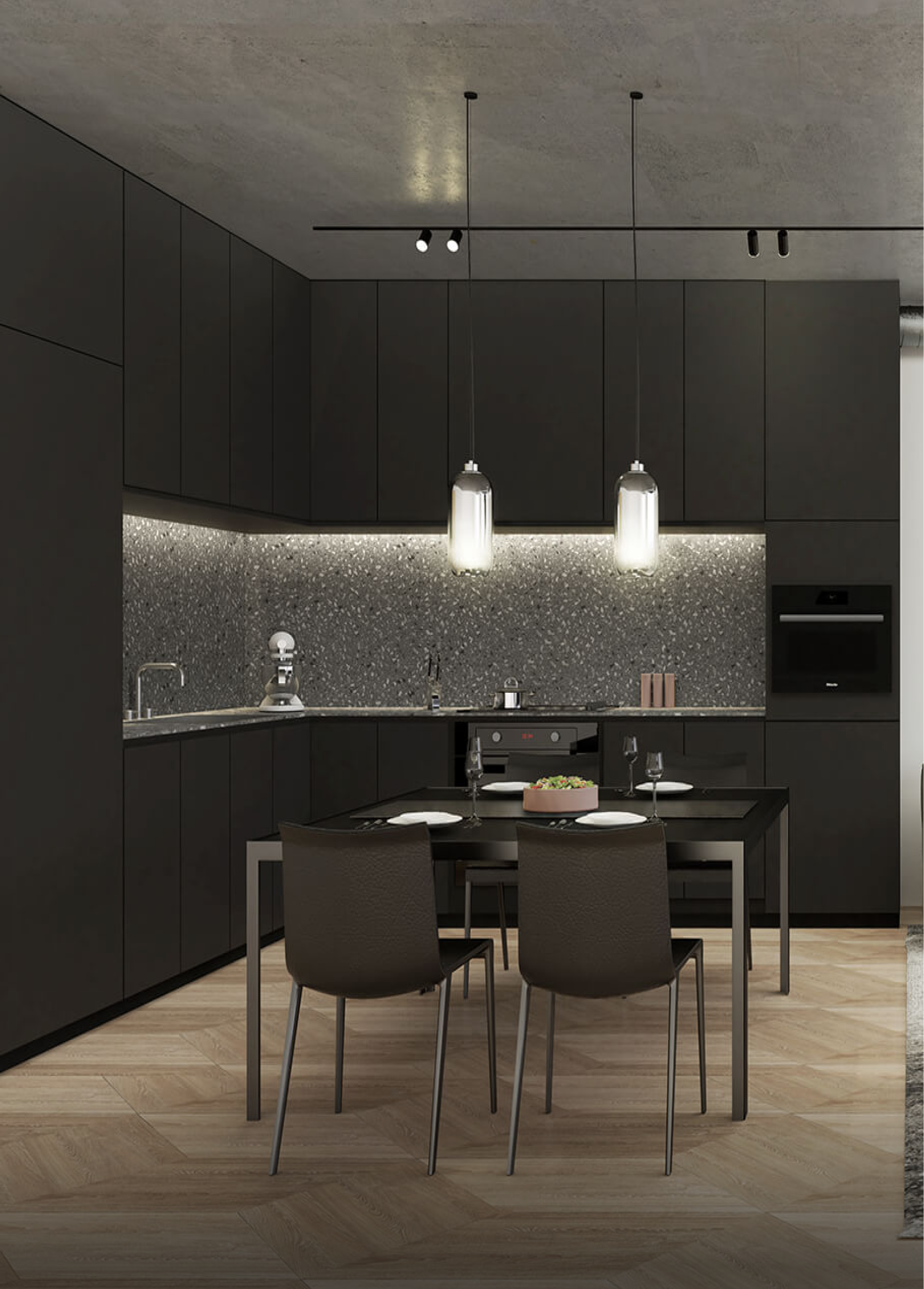 Une image générée de la cuisine au condo King.
