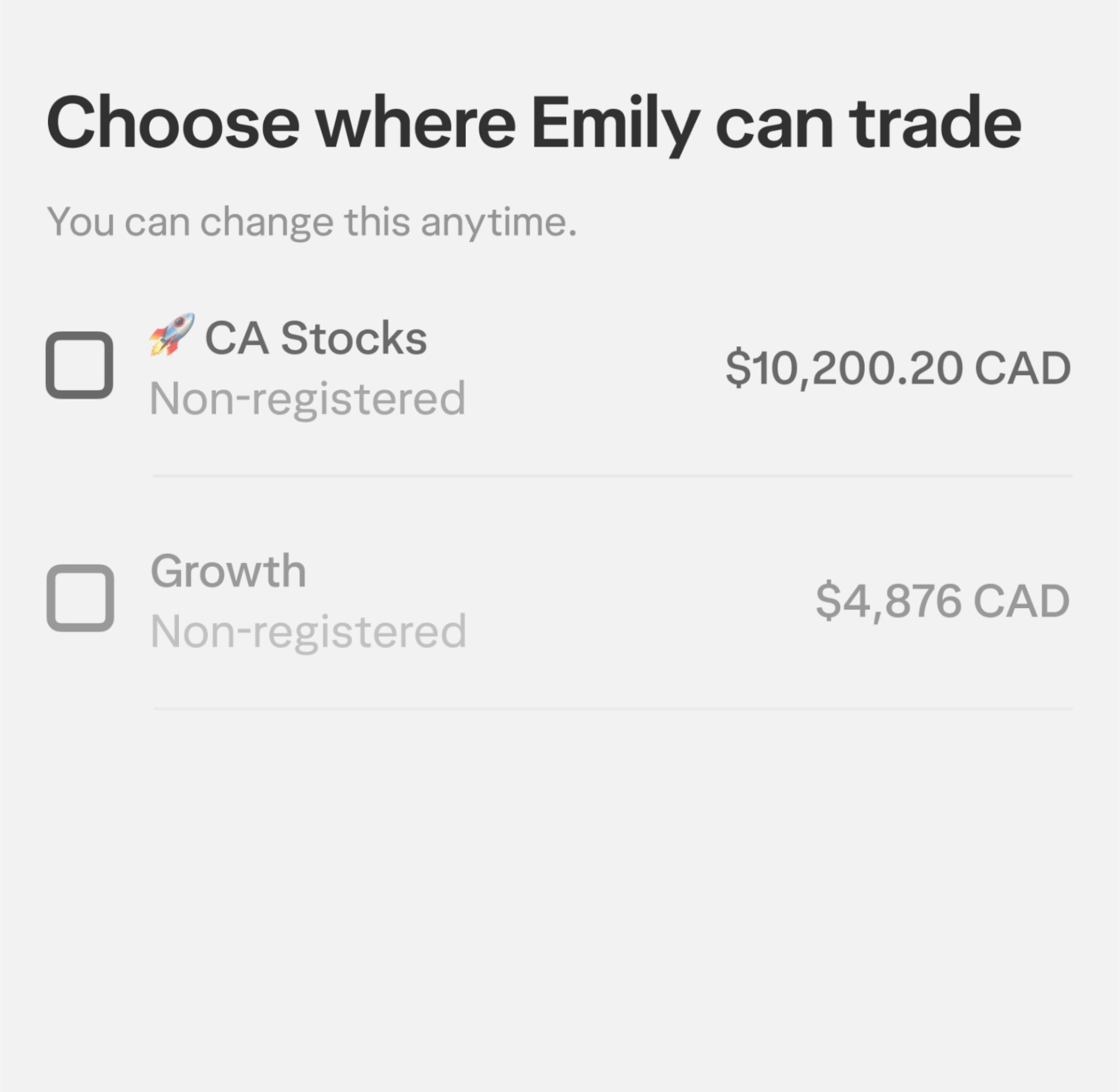 A view of authorized trader in Households, including an example of trading on behalf of a loved one.