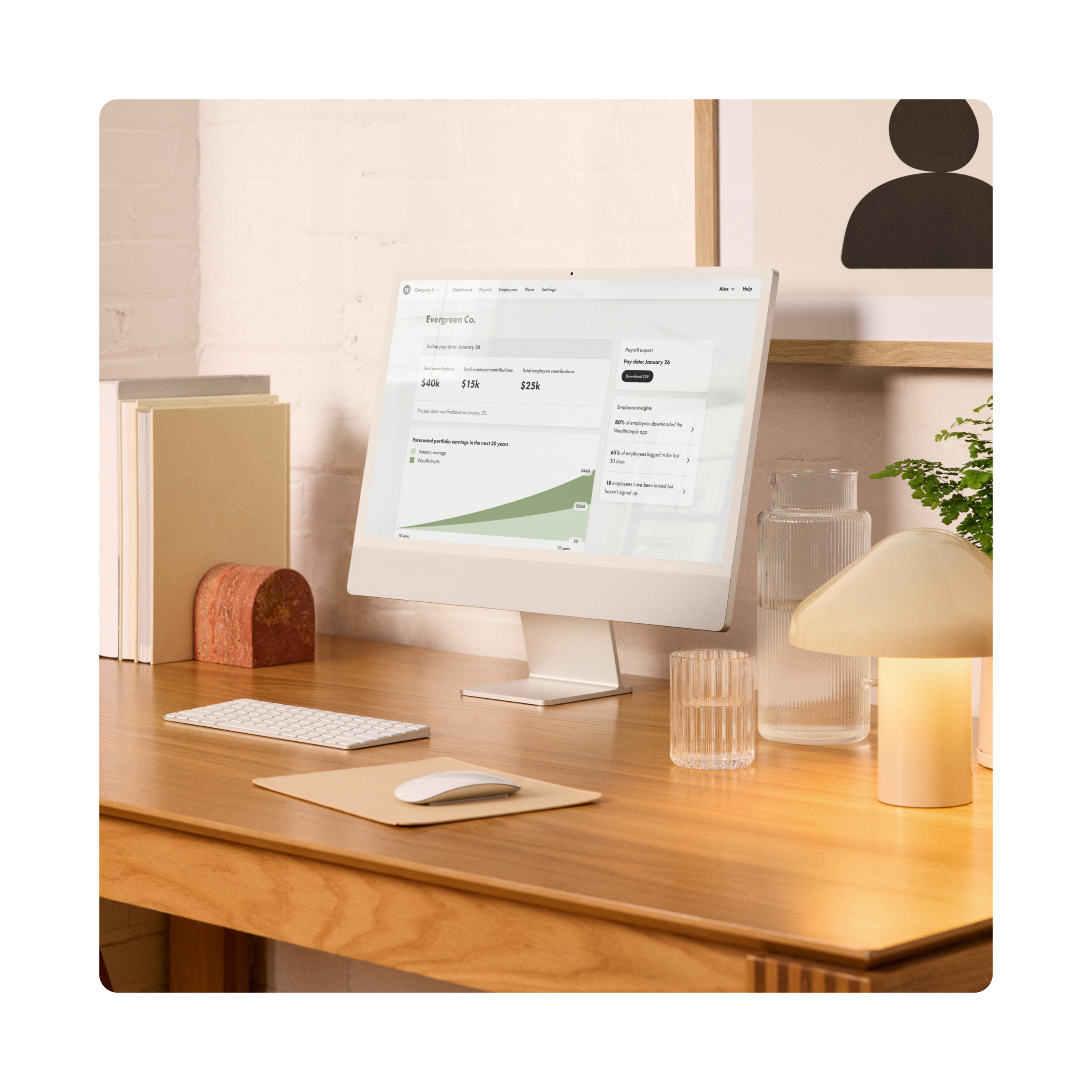 A desktop computer showing the Wealthsimple group savings dashboard